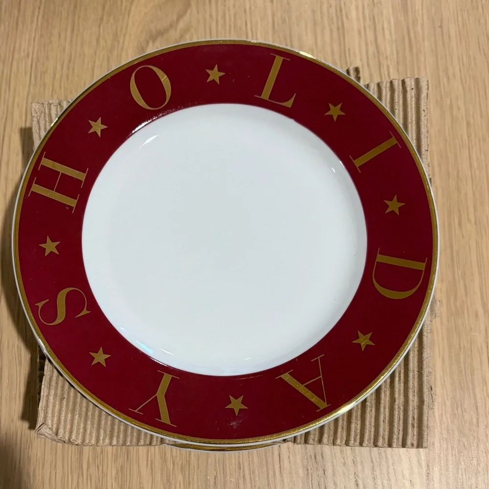 Pottery Barn Holidays Burgundy Gold Rim 7 1/2